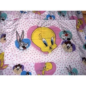 Vintage 1994 Looney Tunes Full Size Sheet Set Tweety Bugs Taz Hearts USA